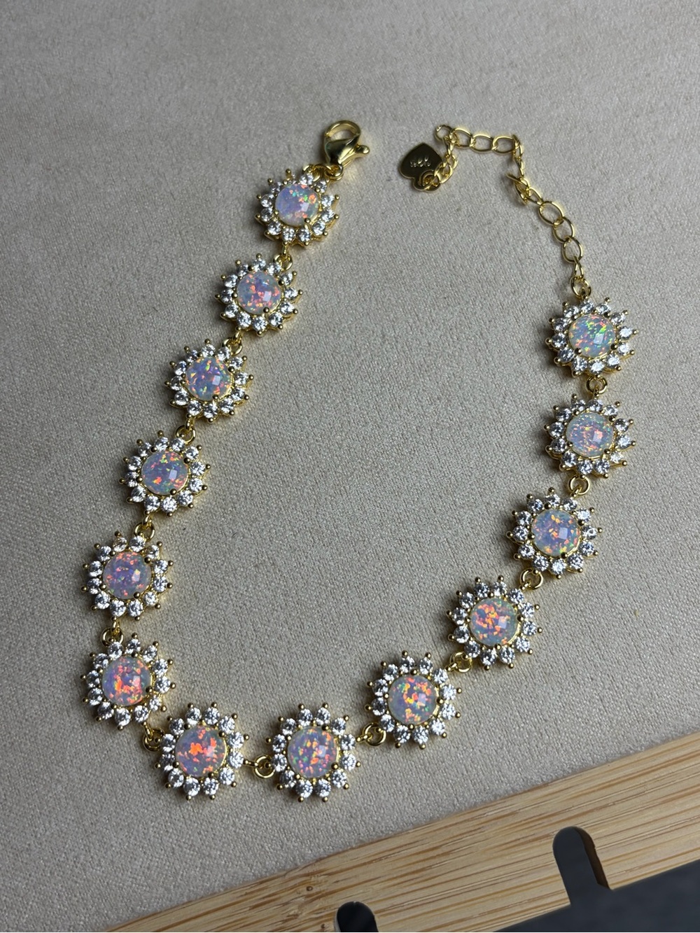 Gold-Tone Opal Halo Bracelet in White Opal